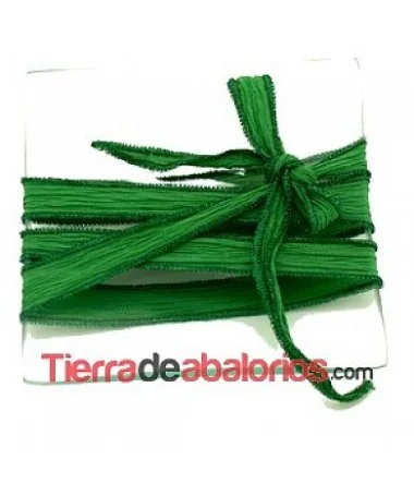 Seda Ribeteada Teñida a Mano 17mm Verde Envidia