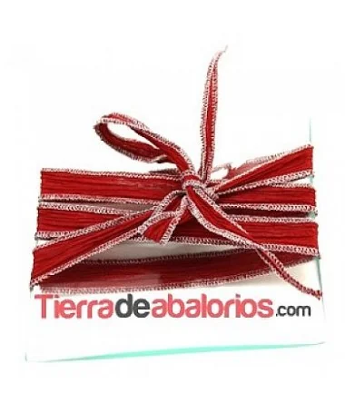 Seda Ribeteada Teñida a Mano 17mm Rojo Oscuro, Ribete Plata