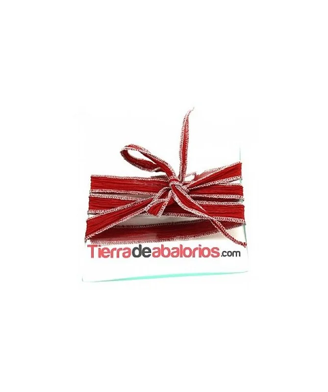 Seda Ribeteada Teñida a Mano 17mm Rojo Oscuro, Ribete Plata Seda Ribeteada Teñida a Mano 17mm Rojo Oscuro, Ribete Plata