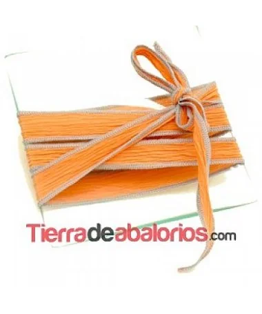 Seda Ribeteada Teñida a Mano 17mm Peach, Ribete Azul Seda Ribeteada Teñida a Mano 17mm Peach, Ribete Azul