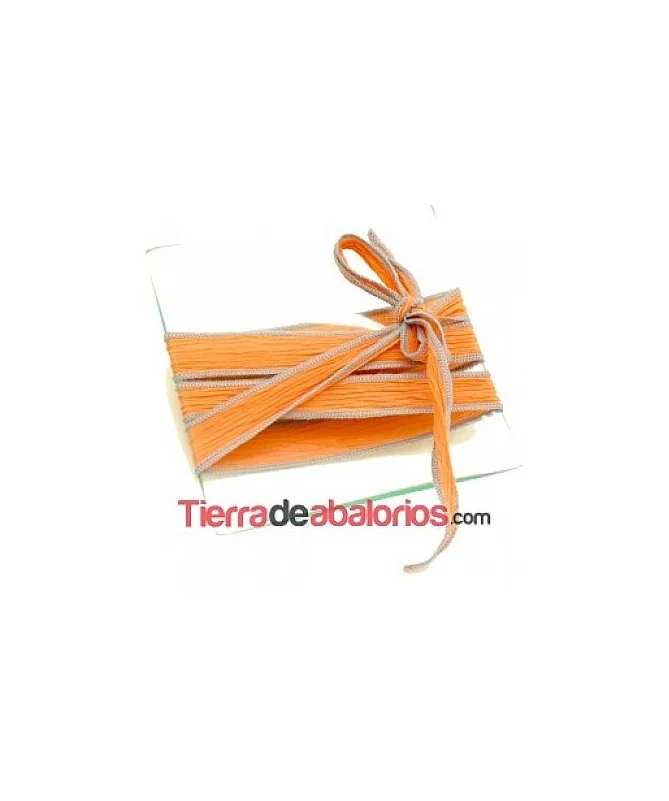 Seda Ribeteada Teñida a Mano 17mm Peach, Ribete Azul