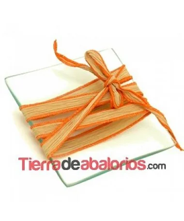 Seda Ribeteada Teñida a Mano 17mm Natural, Ribete Naranja Seda Ribeteada Teñida a Mano 17mm Natural, Ribete Naranja