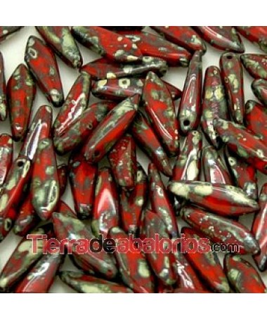 Dagger Bead 5x16mm Opaque Coral Red Picasso
