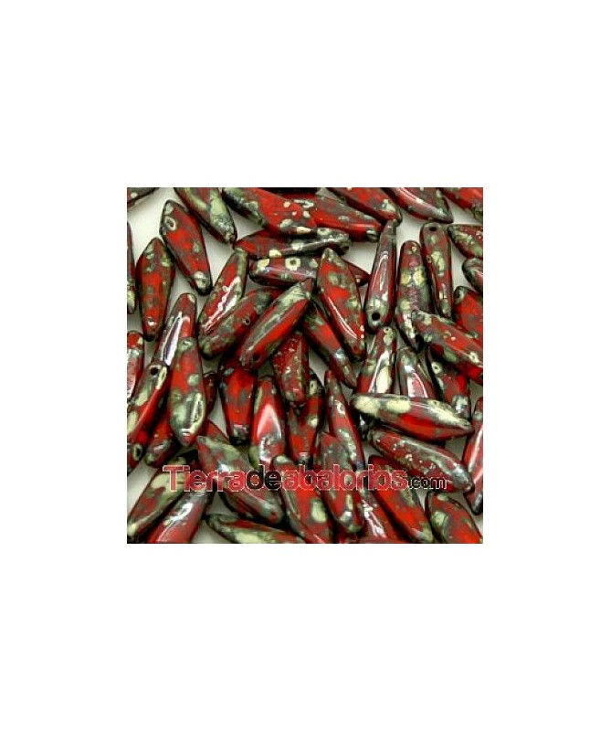 Dagger Bead 5x16mm Opaque Coral Red Picasso