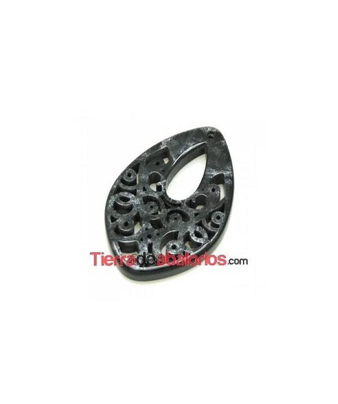 Colgante Resina Tallada Oval 35x23mm Negro Nacarado