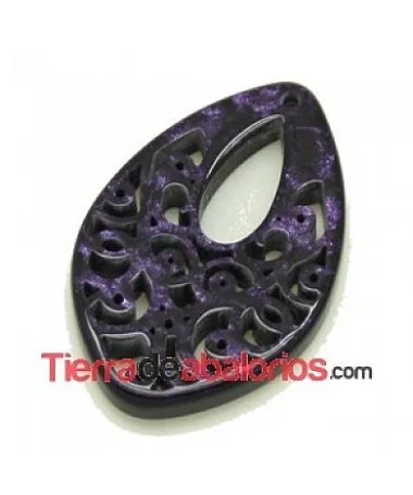 Colgante Resina Tallada Oval 35x23mm Púrpura Nacarado