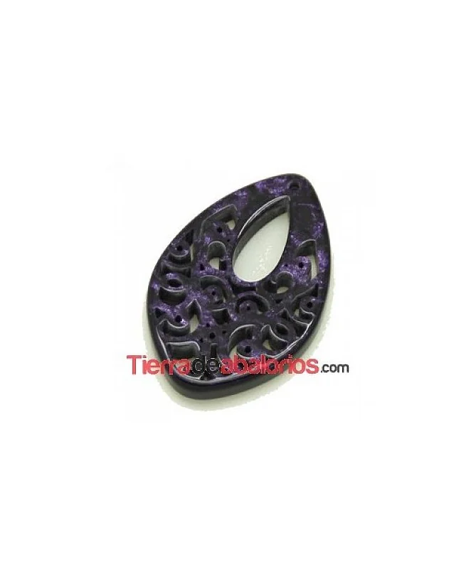 Colgante Resina Tallada Oval 35x23mm Púrpura Nacarado