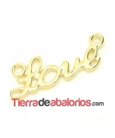 Colgante Love 28x10mm con 2 anillas Agujero 2mm, Dorado Colgante Love 28x10mm con 2 anillas Agujero 2mm, Dorado