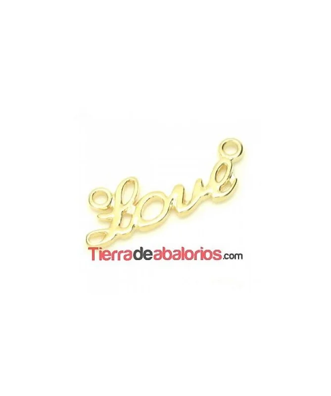 Colgante Love 28x10mm con 2 anillas Agujero 2mm, Dorado