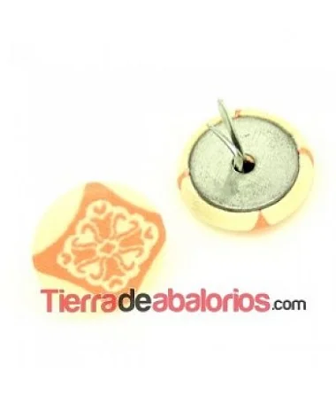 Botón 18mm Forrado de Tela con Grapas, Naranja y Crudo Estam