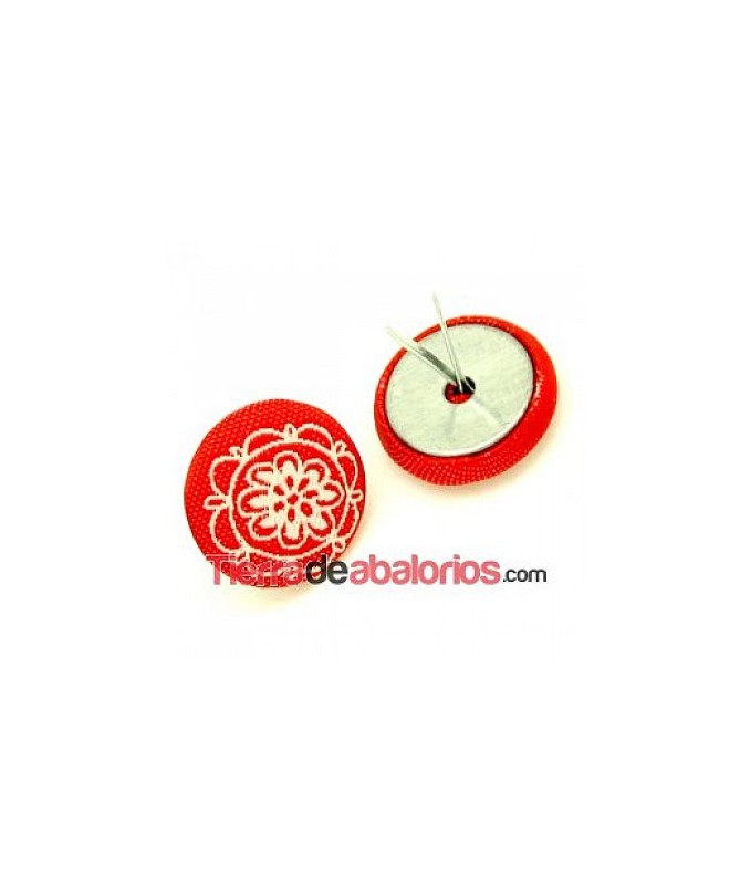 Botón 18mm Forrado de Tela con Grapas, Rojo Estampado Flor