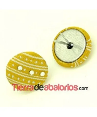 Botón 18mm Forrado de Tela con Grapas, Mostaza con Strass