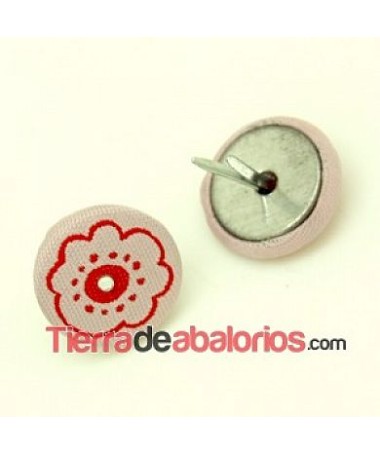 Botón 18mm Forrado de Tela con Grapas, Rosa Estampado Flor