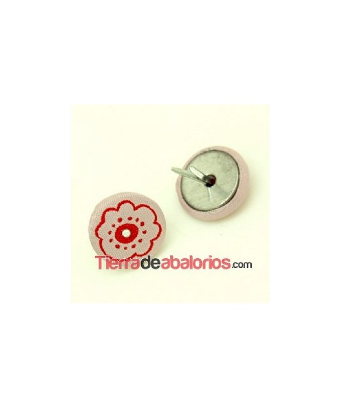 Botón 18mm Forrado de Tela con Grapas, Rosa Estampado Flor