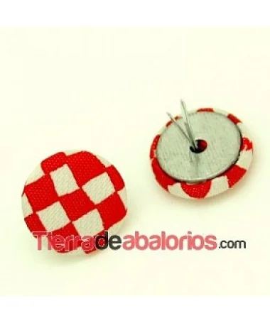 Botón 18mm Forrado de Tela con Grapas, Cuadros Rojo y Blanco