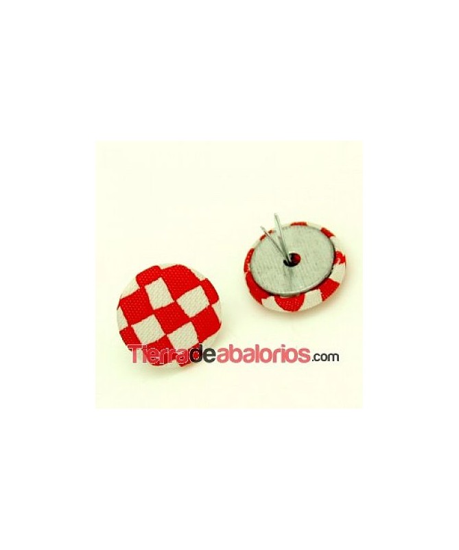 Botón 18mm Forrado de Tela con Grapas, Cuadros Rojo y Blanco