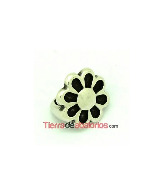 Entrepieza Regaliz Flor 14mm Agujero 10x7mm, Plateada | Tierra de Abalorios