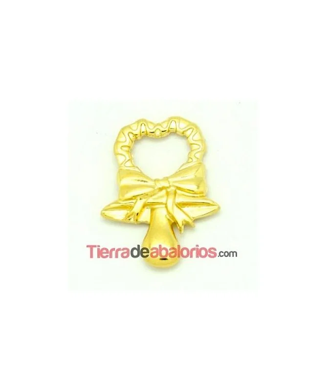 Colgante Chupete, Lazo y Corazón de 31x23mm, Dorado