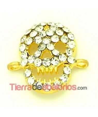 Conector Calavera 22x23mm con Strass, Dorada