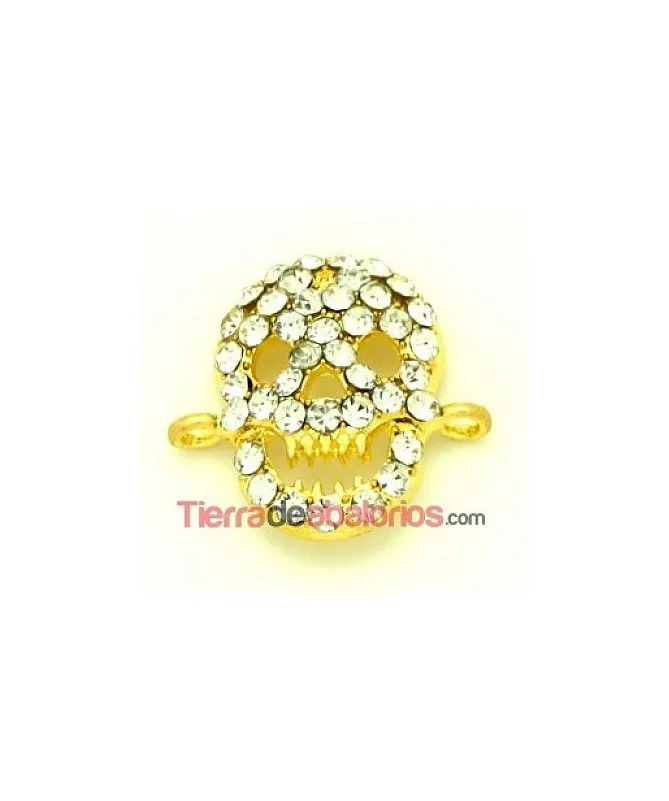 Conector Calavera 22x23mm con Strass, Dorada