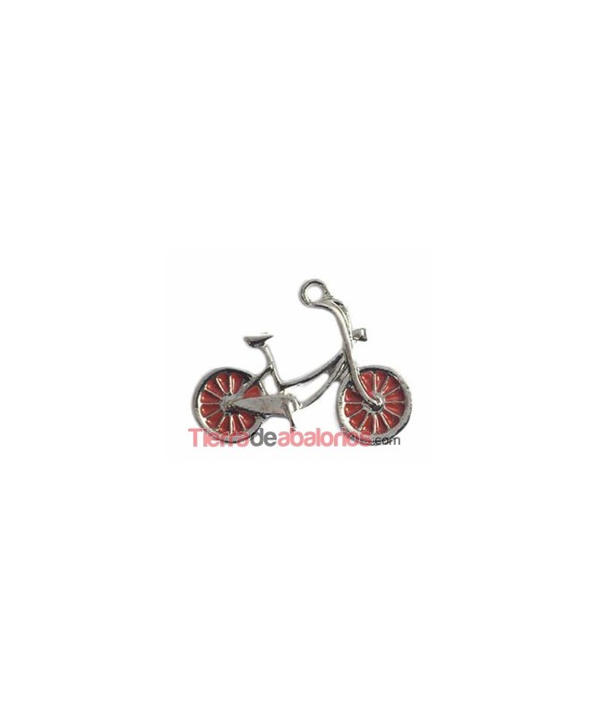 Colgante Bicicleta 24x18mm con anilla, Plateado y Rojo