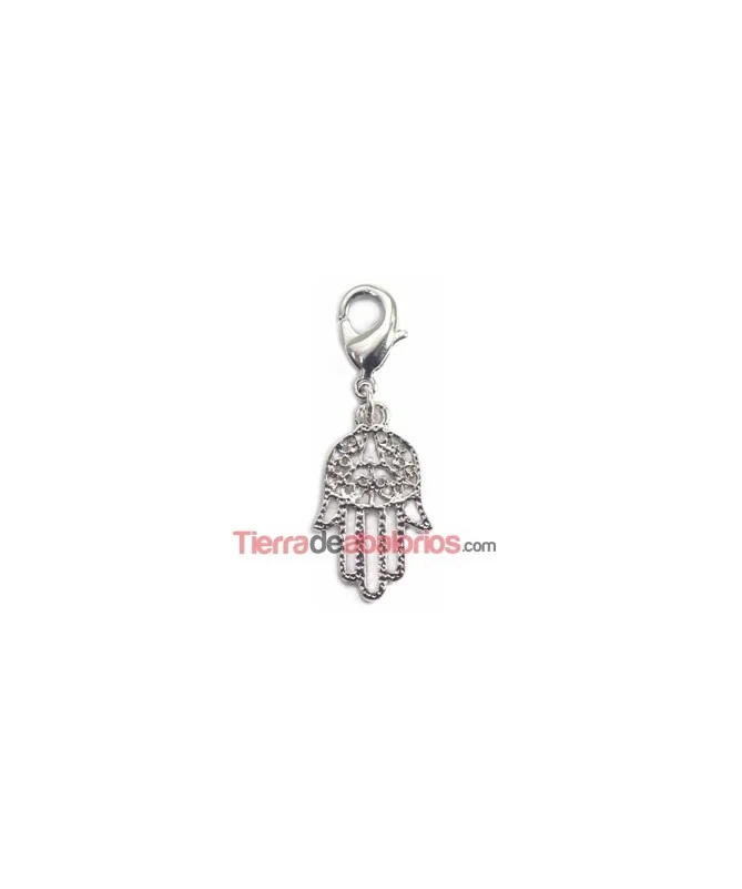 Colgante Mano de Fátima 20x12mm con Mosquetón, Plateado