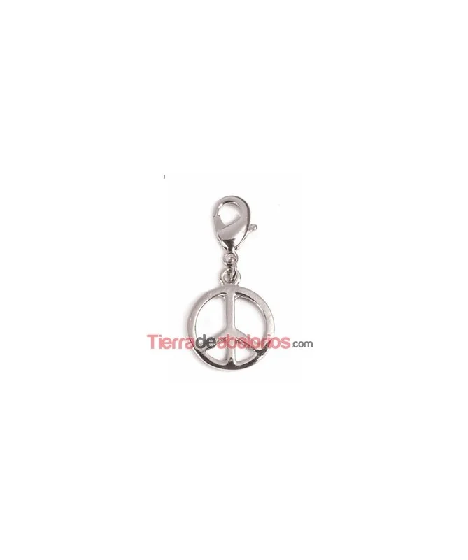 Colgante Simbolo de la Paz 20mm con Mosquetón, Plateado