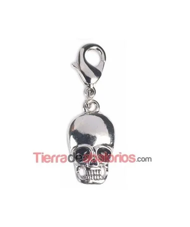 Colgante Calavera 18x10mm con Mosquetón, Plateado Nikelado
