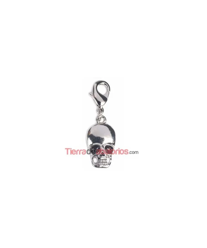 Colgante Calavera 18x10mm con Mosquetón, Plateado Nikelado