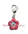 Colgante Flor 15x12mm con Mosquetón, Plateado y Fucsia