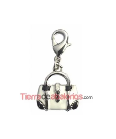 Colgante Bolsito 16x15mm, Plateado Esmaltado Negro y Blanco