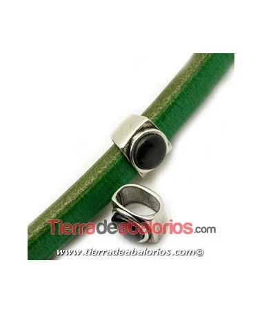 Entrepieza Regaliz 14x12mm Plateada con Cabujón Negro