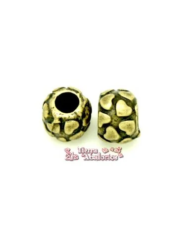 Bola Tubo Corazones 10x7mm Agujero 4mm Oro Viejo