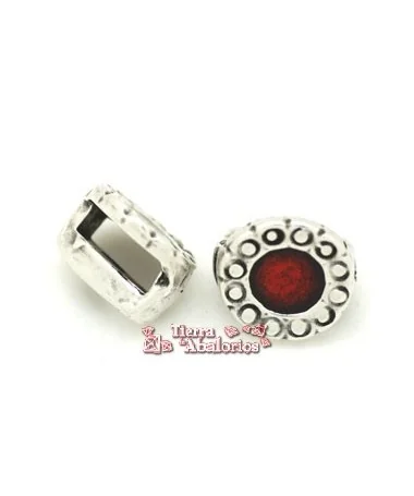 Cuenta con Pasador 12mm Rojo Agujero 10x3mm, Plateado Cuenta con Pasador 12mm Rojo Agujero 10x3mm, Plateado