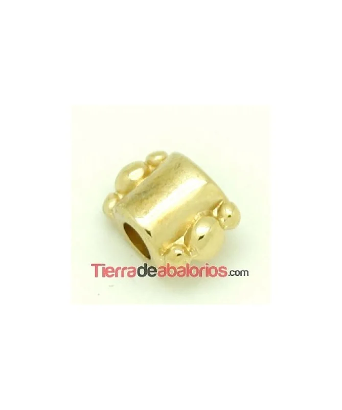 Tubo con Adornos Bolitas de 8x12mm Agujero 4mm, Dorado