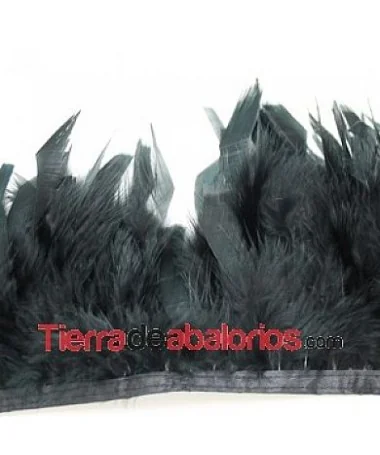 Fleco de Pluma de Pavo 10/12cm aprox. Negra 1mt.