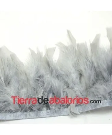 Fleco de Pluma de Pavo 10/12cm aprox. Gris 1mt. Fleco de Pluma de Pavo 10/12cm aprox. Gris 1mt.