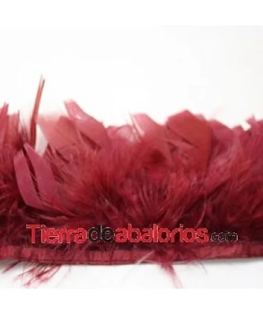 Fleco de Pluma de Pavo 10/12cm aprox. Granate 1mt.