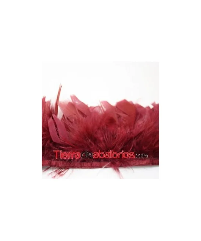 Fleco de Pluma de Pavo 10/12cm aprox. Granate 1mt.