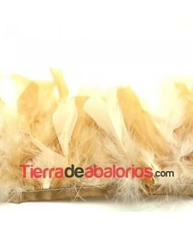 Fleco de Pluma de Pavo 10/12cm aprox. Crudo y Yema 1mt. Fleco de Pluma de Pavo 10/12cm aprox. Crudo y Yema 1mt.