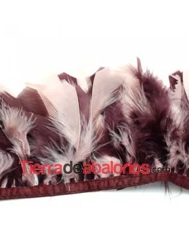 Fleco de Pluma de Pavo 10/12cm aprox. Beige y Burdeos 1mt Fleco de Pluma de Pavo 10/12cm aprox. Beige y Burdeos 1mt