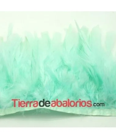 Fleco de Pluma de Pavo 10/12cm aprox. Verde Pastel 1mt.