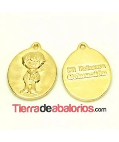 Medalla Niño Mi Primera Comunión 24x18mm, Dorada Medalla Niño Mi Primera Comunión 24x18mm, Dorada