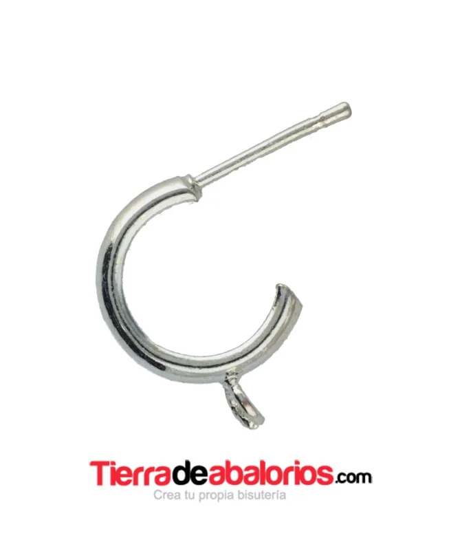Pendiente Medio Aro con Anilla 15mm, Plateado Pendiente Medio Aro con Anilla 15mm, Plateado