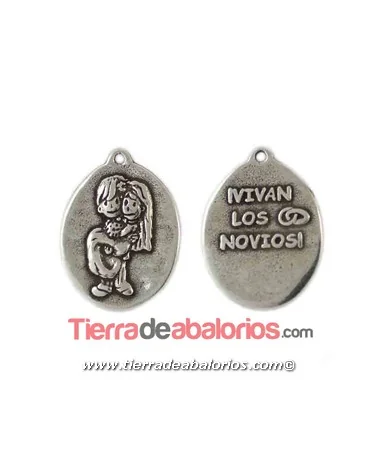 Medalla 23x19mm Vivan los Novios, Plateada Medalla 23x19mm Vivan los Novios, Plateada