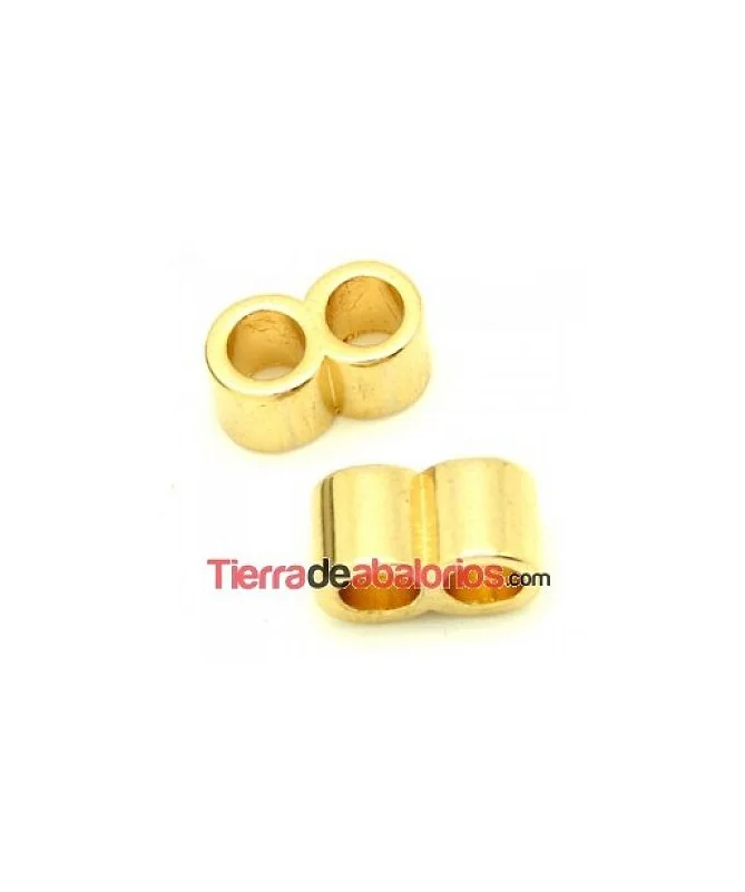 Tubo Doble 15x8mm Agujeros de 5mm, Dorado