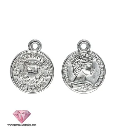 Colgante Moneda Laminada 13mm, Plateada