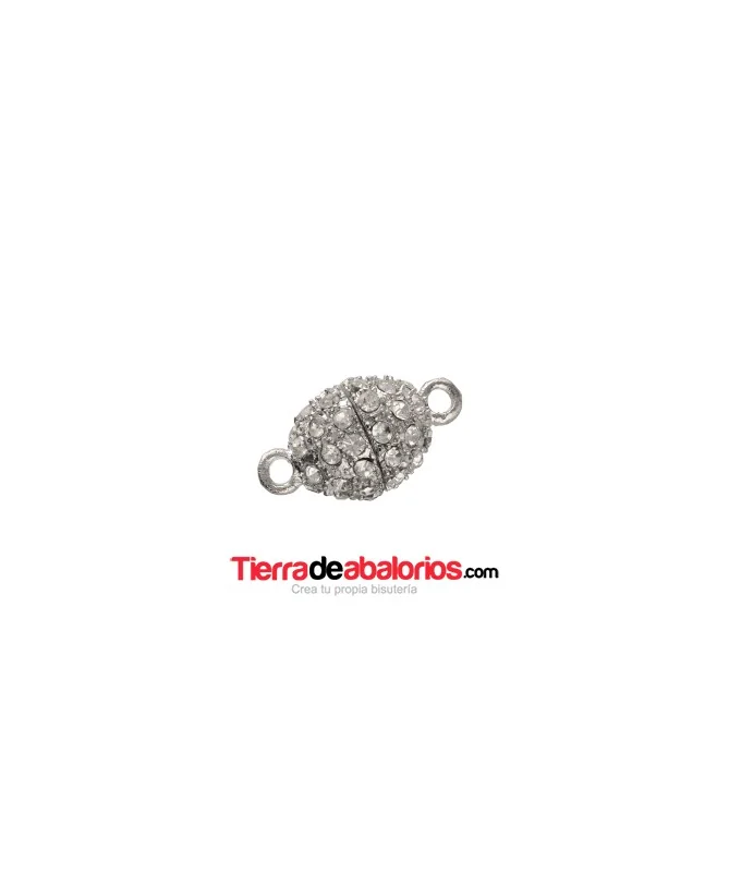 Cierre Oval Strass con Imán 20x11mm, Plateado