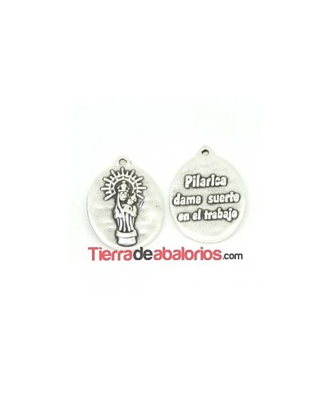Medalla Pilarica Dame Suerte en el Trabajo 27x10mm con Anill
