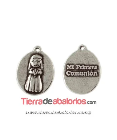 Medalla Niña Mi Primera Comunión 24x18mm, Plateada Medalla Niña Mi Primera Comunión 24x18mm, Plateada